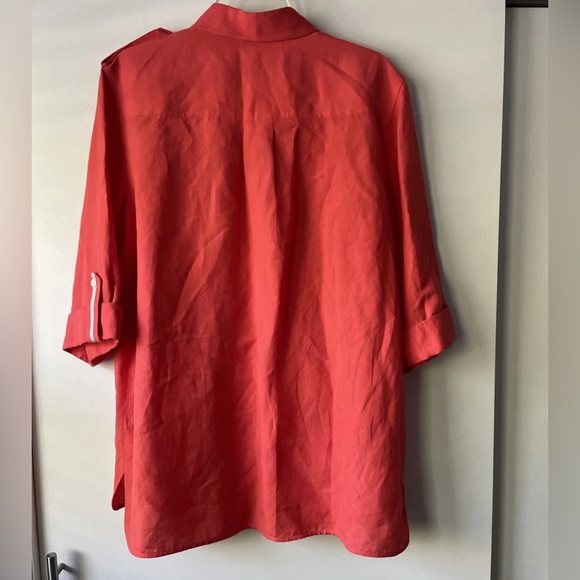 Lafayette 148 New‎ York Womens 10Linen Rayon Blend Button Down Shirt Red Orange - Picture 5 of 6